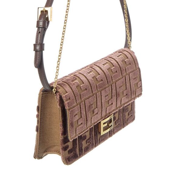 Fendi Baguette Ff Velvet & Leather Wallet On Chain - Picture 3 of 4